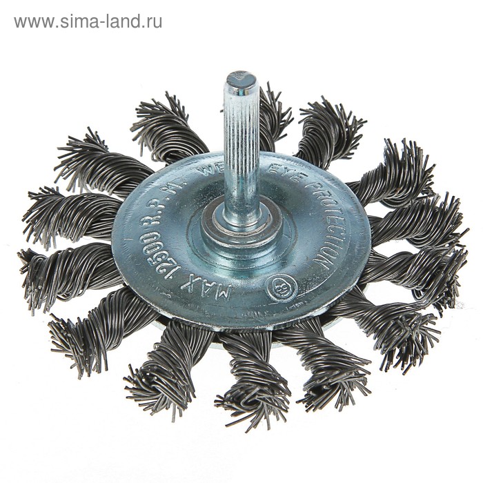 Щетка металлическая для дрели ЛОМ, со шпилькой, крученая проволока, плоская, 65 мм - Фото 1