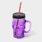 Банка стеклянная с крышкой и трубочкой «Череп. Хэллоуин», 400 мл, 11×8.5×13 см, цвет МИКС - Фото 2