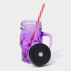 Банка стеклянная с крышкой и трубочкой «Череп. Хэллоуин», 400 мл, 11×8.5×13 см, цвет МИКС - Фото 3