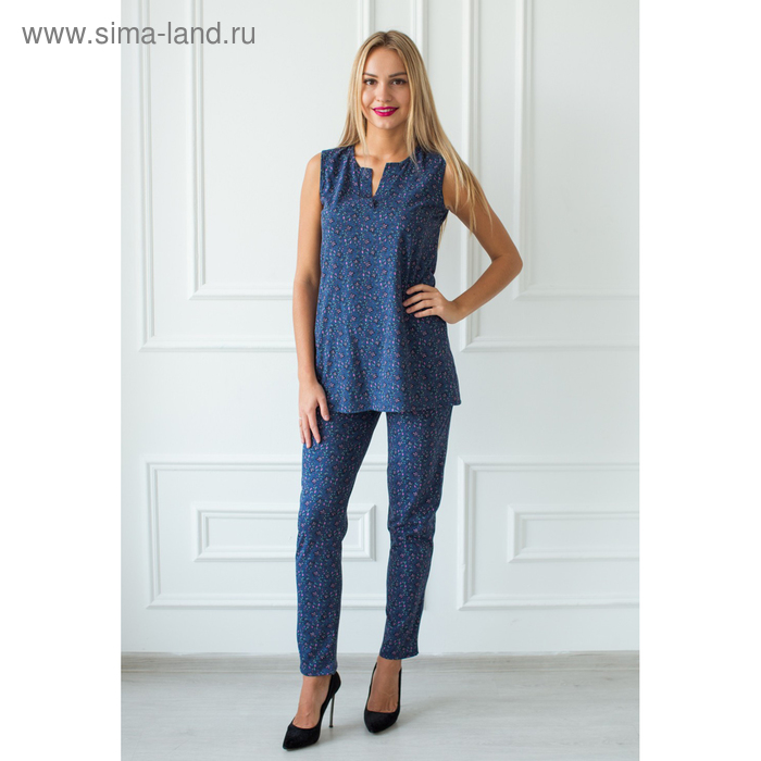 Комплект женский (туника, брюки) Шарлотта, цвет синий, размер 42 - Фото 1