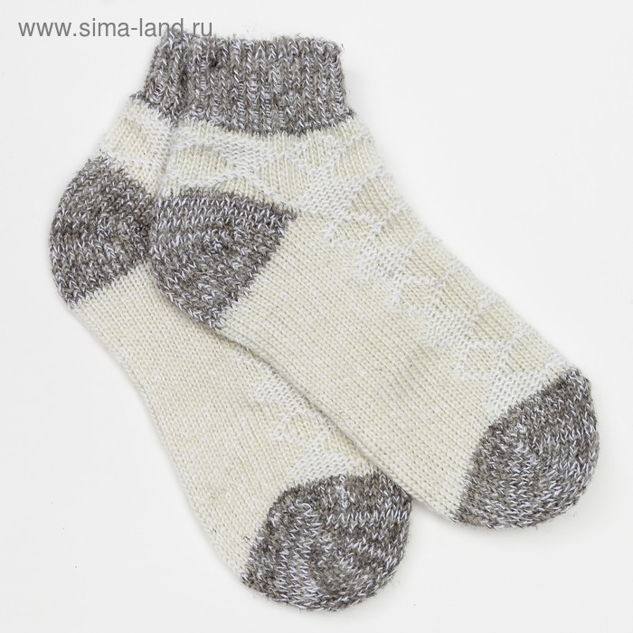 Носки детские шерстяные укороченные, цвет белый/серый, размер 14-16 - Фото 1