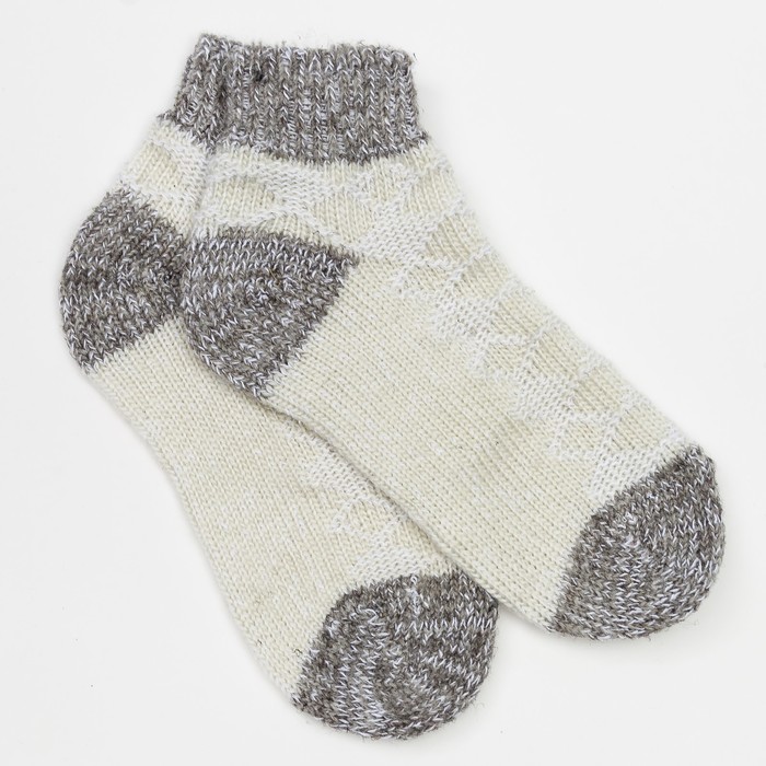 Носки детские шерстяные укороченные, цвет белый/серый, размер 16-18