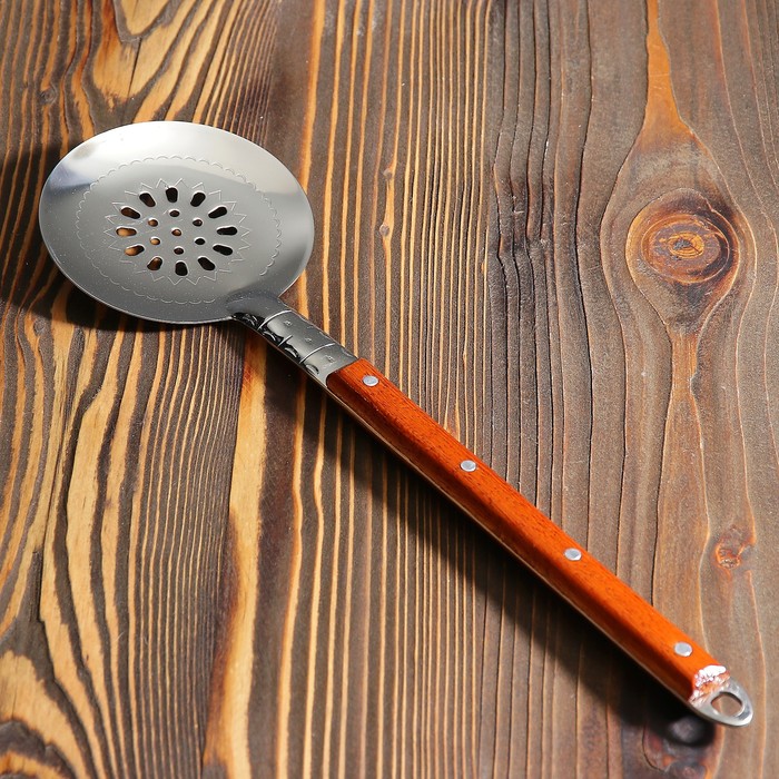 Шумовка для казана узбекская 40см, с деревянной ручкой - фото 1906943840