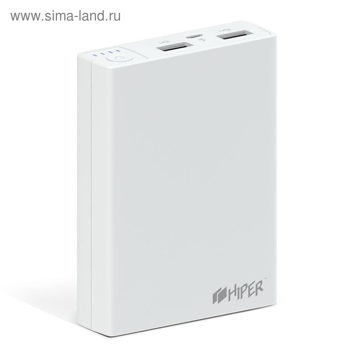 Мобильный аккумулятор Hiper RP10000 Li-Ion 10000mAh 2.1A+1A 2xUSB белый - Фото 1