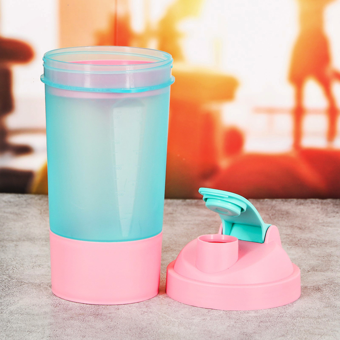 Шейкер спортивный с чашей под протеин, голубо-розовый, 500 мл - фото 1887809331