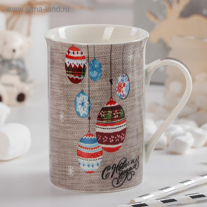 Кружка фарфоровая Доляна «Ёлочные игрушки», 300 мл - Фото 1