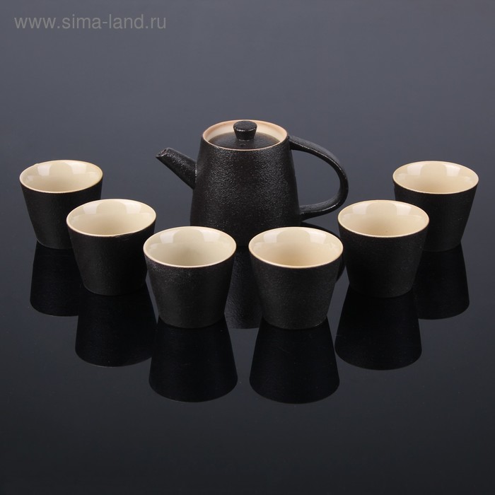 Набор чайный керамический «Восход», 7 предметов: чайник 200 мл, пиала 80 мл, цвет коричневый УЦЕНКА - Фото 1
