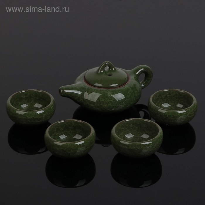 УЦЕНКА Набор для чайной церемонии керамический «Искушение», 5 предметов: чайник 150 мл, 4 пиалы 50 мл, цвет зелёный - Фото 1