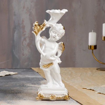 Статуэтка "Ангел с подсвечником", бело-золотая, 32 см