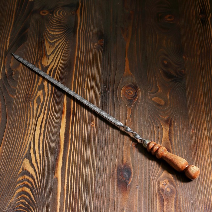 Шампур с деревянной ручкой, рабочая длина - 40 см, ширина - 10 мм, толщина - 3 мм с узором - фото 1905494783