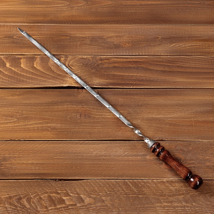 Шампур с деревянной ручкой, рабочая длина - 40 см, ширина - 10 мм, толщина - 3 мм с узором - фото 1905494787