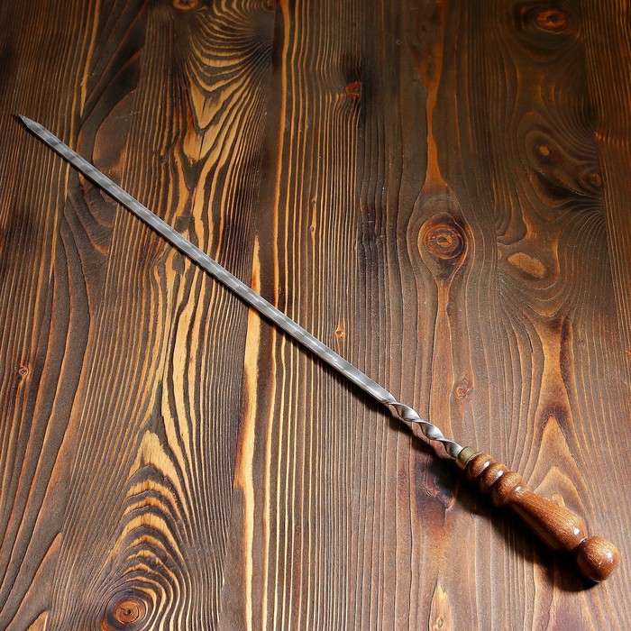 Шампур с деревянной ручкой, рабочая длина - 50 см, ширина - 10 мм, толщина - 3 мм с узором - фото 1905494789