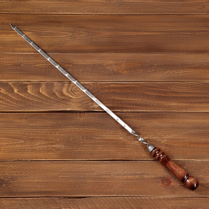 Шампур с деревянной ручкой, рабочая длина - 50 см, ширина - 10 мм, толщина - 3 мм с узором - фото 1905494791