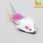 Мышь из натурального меха с хвостом из перьев, 6,5 см, микс цветов - фото 318108415