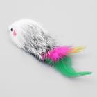 Мышь из натурального меха с хвостом из перьев, 6,5 см, микс цветов - фото 8407549