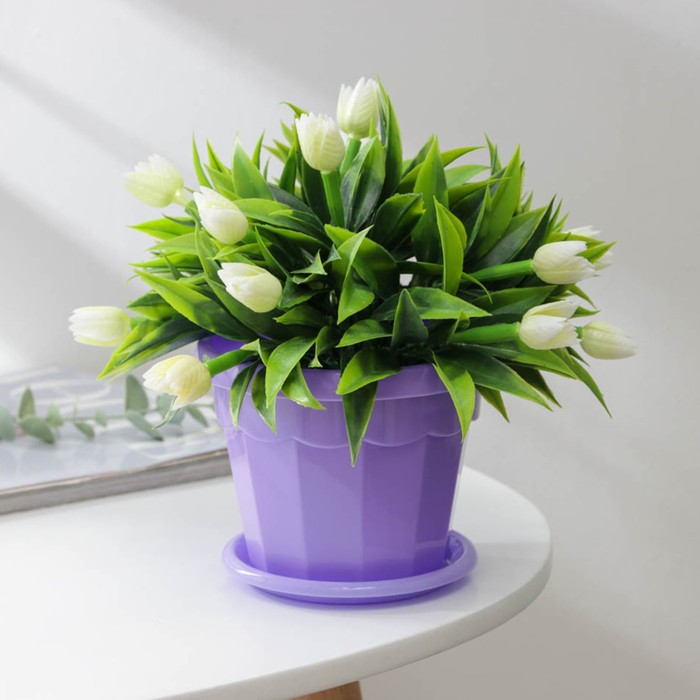 Горшок для цветов с поддоном Доляна «Эрика», 0,7 л, цвет сиреневый - Фото 1