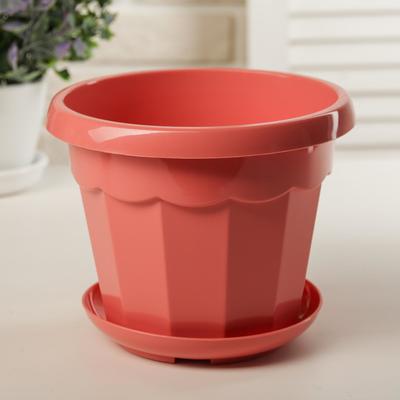 Горшок для цветов с поддоном «Доляна. Эрика», 1.8 л, пластиковый, коралловый