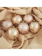 Ёлочные игрушки «Жемчужный орион», шары новогодние, d=8 см, набор 6 шт., розовый/золотистый - Фото 3