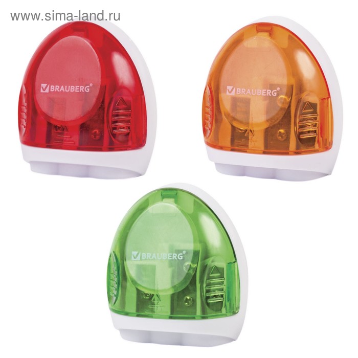 Точилка 3 отверстия с контейнером BRAUBERG "Tern", овальная, пластик, ассорти 226939 - Фото 1