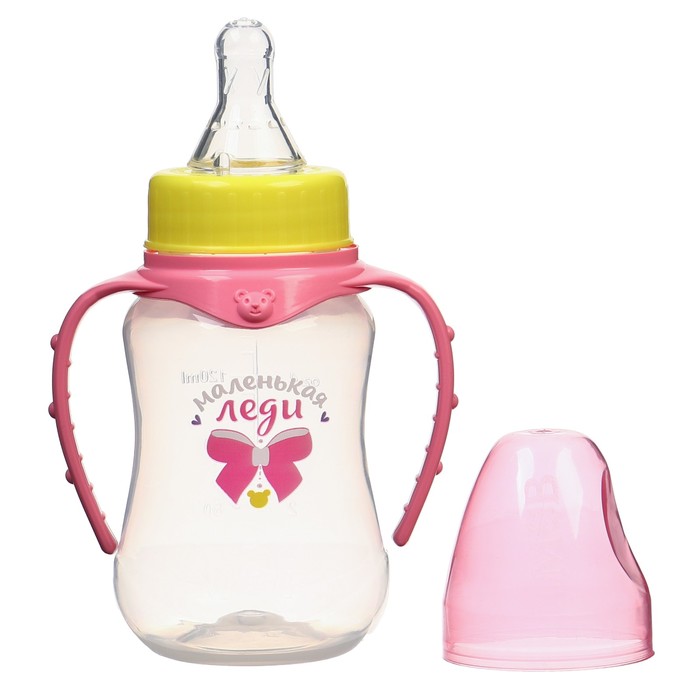 Бутылочка для кормления «Маленькая леди», классическое горло, приталенная, с ручками, 150 мл., от 0 мес., цвет розовый - фото 1899621793