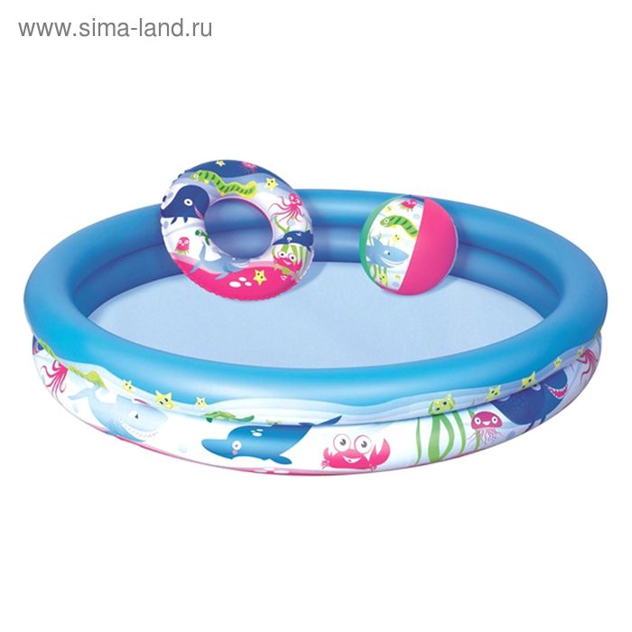 Набор пляжный "Акулы", 3 предмета: бассейн, мяч, круг, 147 х 25 см, от 2 лет - Фото 1