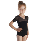 Купальник гимнастический, сеточка, короткий рукав, размер 28, цвет чёрный - Фото 1