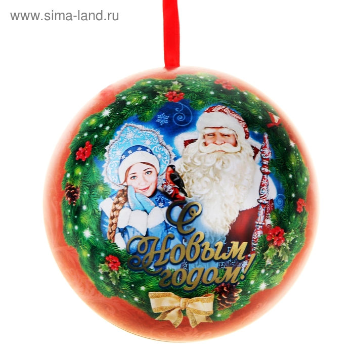 Подарочная банка жестяная-шар "Дед Мороз со Снегурочкой" - Фото 1