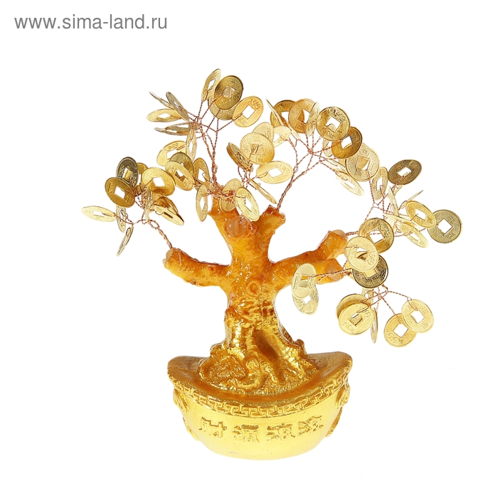 Сувенир дерево "Слиток" 5 х 7,5 х 11,5 см 54 монеты d=2 см золото - Фото 1