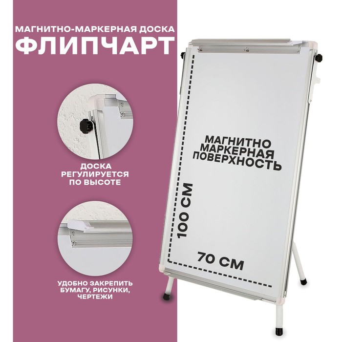 Флипчарт магнитно-маркерный, Calligrata, регулировка высоты, 70×100 см - Фото 1