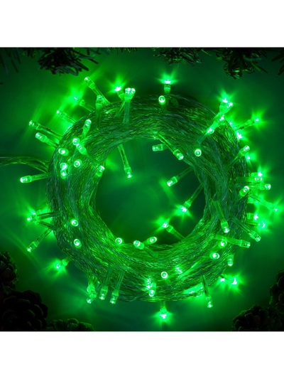 Гирлянда «Нить» 10 м, IP20, прозрачная нить, 100 LED, 8 режимов, 220 В, свечение зелёное