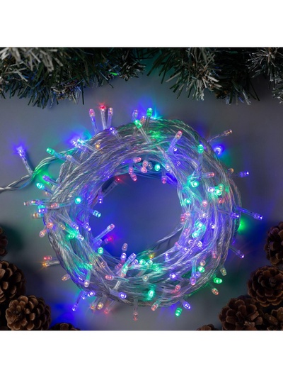Гирлянда «Нить» 20 м, IP20, прозрачная нить, 200 LED, 8 режимов, 220 В, свечение мульти