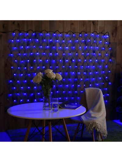 Гирлянда «Сеть» 2×1.5 м, IP44, УМС, тёмная нить, 192 LED, свечение синее, 220 В