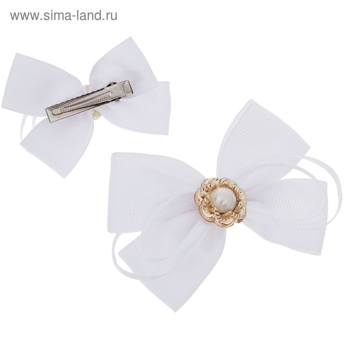 зажим для волос" Школьница" (набор 2шт) ромашка с жемчугом - Фото 1