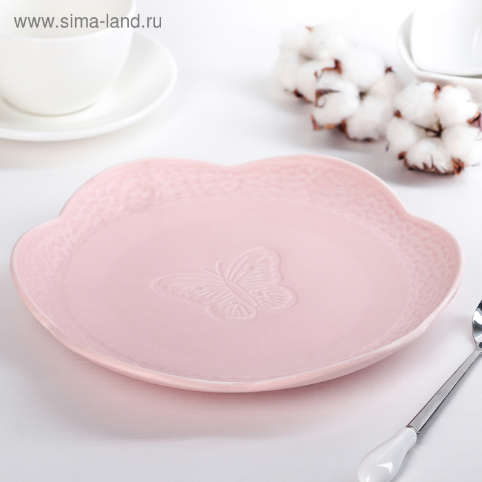 Тарелка керамическая «Бабочка», d=20,5 см, цвет розовый - Фото 1