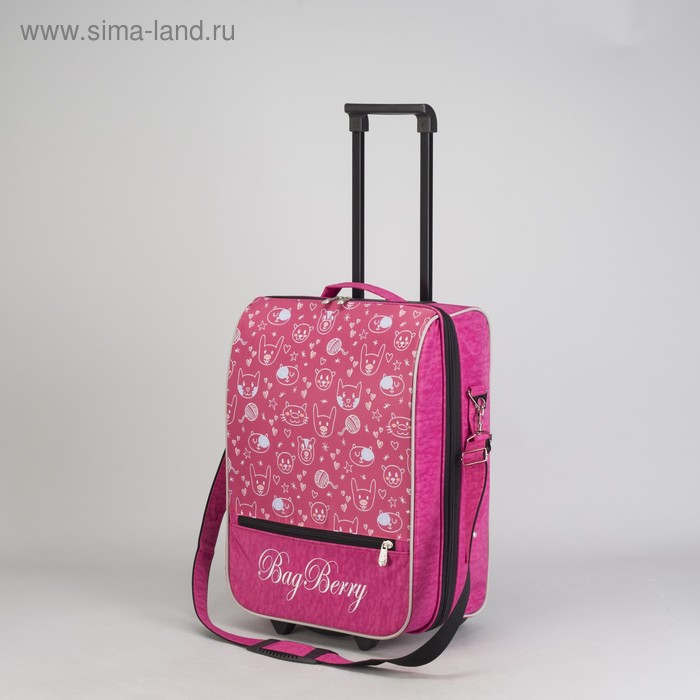 Чемодан "Зверушки", отдел на молнии, наружный карман, 2 колеса, цвет розовый - Фото 1