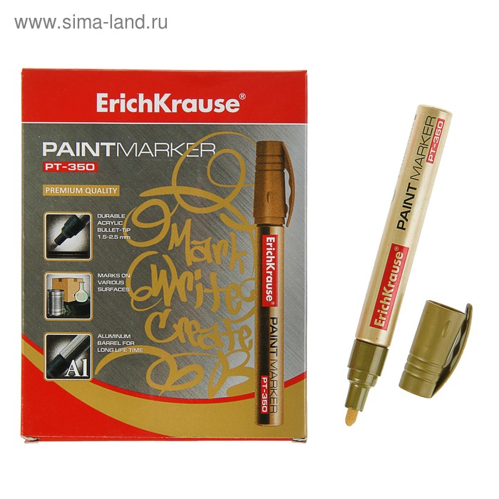 Маркер-краска (лаковый) 2.5 мм Erich Krause PT-350, золотой - Фото 1