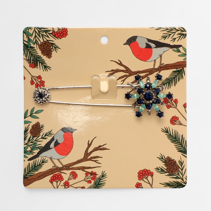 Булавка «Снежинка новогодняя» оригинальная, 7,5 см, цвет синий в чернёном серебре - Фото 1