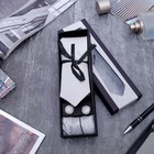 Набор мужской "Элит" галстук 145*5см самовяз, платок, запонки, клетка мелкая, цвет серый - Фото 2