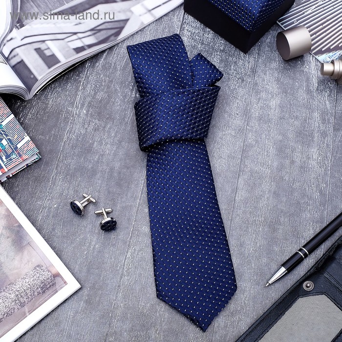 Набор мужской "Стиль" галстук 145*5см самовяз, запонки, ромб, цвет сине-серебристый - Фото 1
