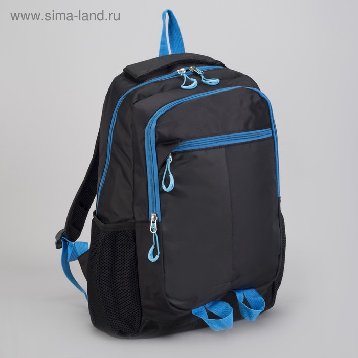 Рюкзак туристический, 2 отдела на молниях, наружный карман, 2 боковые сетки, усиленная спинка, цвет чёрный/синий - Фото 1