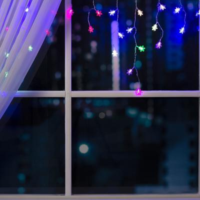 Гирлянда «Бахрома» 1.8×0.5 м с насадками «Снежинки», IP20, прозрачная нить, 48 LED, свечение мульти (RG/RB), мигание, 220 В