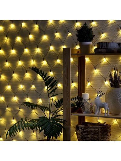 Гирлянда «Сеть» 1.6×1.6 м, IP20, тёмная нить, 144 LED, свечение тёплое белое, 8 режимов, 220 В