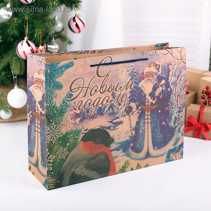 Пакет крафт «С новым годом!», 40 х11 х 30 см - Фото 1