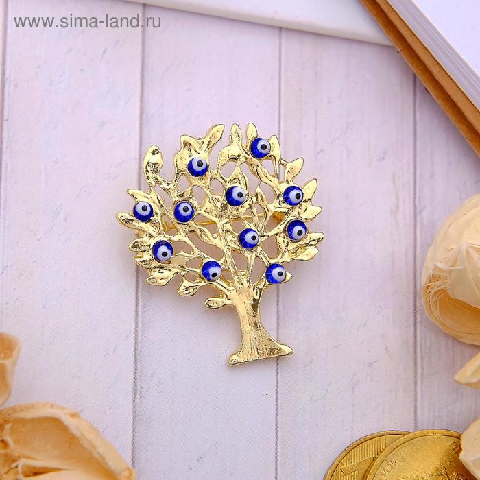 Брошь-оберег "Денежное дерево", цвет бело-синий в золоте - Фото 1