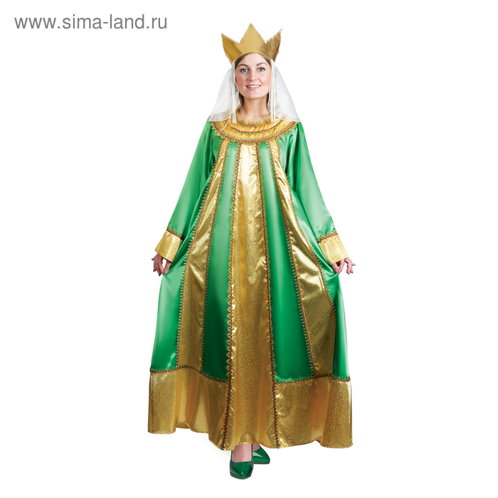 Карнавальный костюм "Царевна", атлас, платье, корона, р-р 44, рост 172 см, цвет зелёный - Фото 1