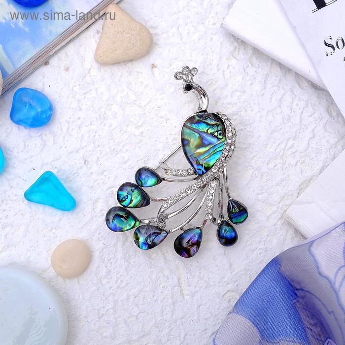 Брошь «Галиотис. Павлин», зелёная - Фото 1