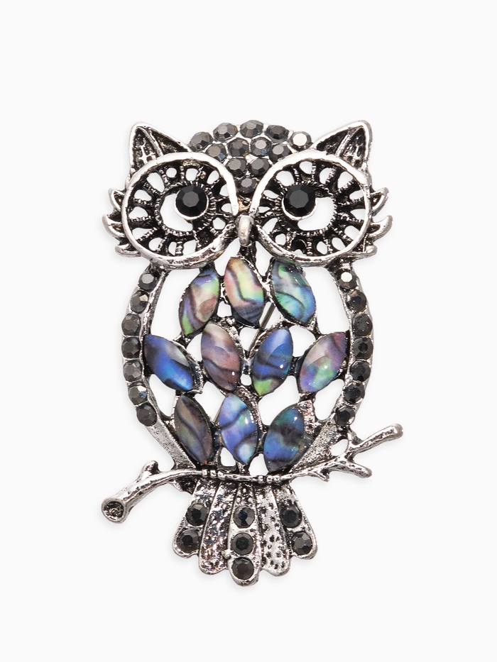 Брошь-кулон «Галиотис» филин ночной, цвет зелёный в чернёном серебре - Фото 1