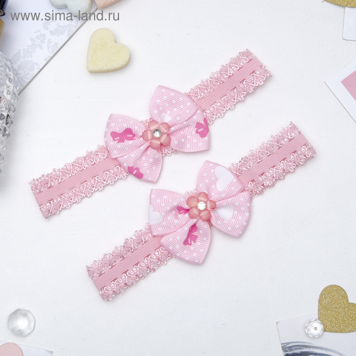 повязка для волос "Кружева" (набор 2 шт) бант цветочек - Фото 1