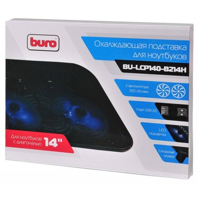 Подставка для ноутбука Buro BU-LCP140-B214H, 14", 1xUSB, 2×140 мм, FAN, чёрная
