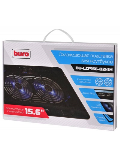 Подставка для ноутбука Buro BU-LCP156-B214H, 15.6", 2×USB, 2×140 мм вентиляторы, чёрная